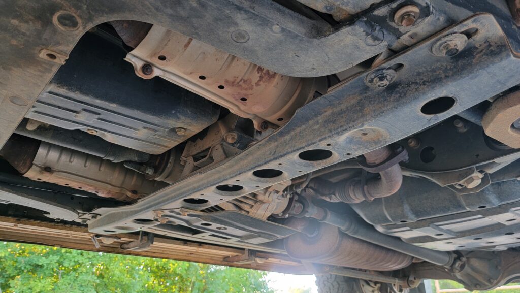 Undercarriage / chassis of Lexus LX470 showing clean condition