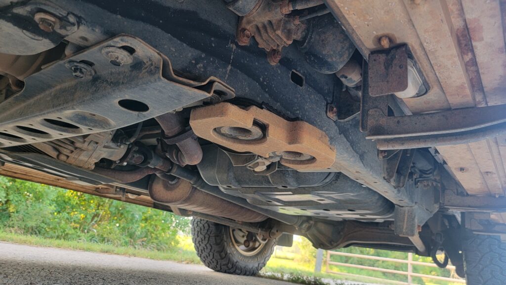 Undercarriage / chassis of Lexus LX470 showing clean condition