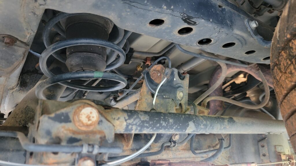 Undercarriage / chassis of Lexus LX470 showing clean condition