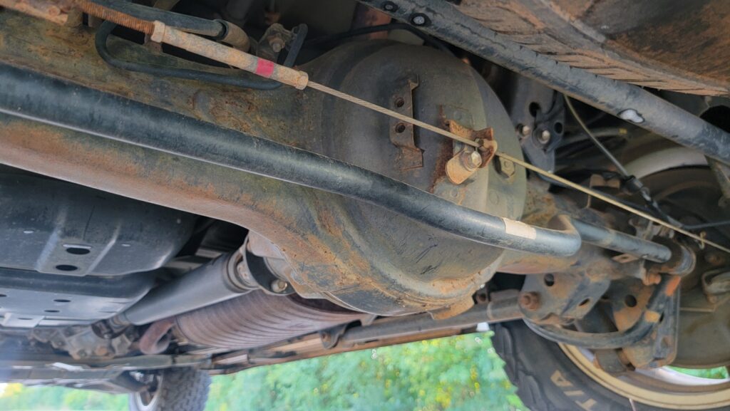 Undercarriage / chassis of Lexus LX470 showing clean condition