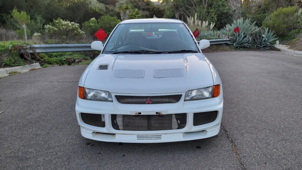1995 Mitsubishi Evo 3 front view in white
