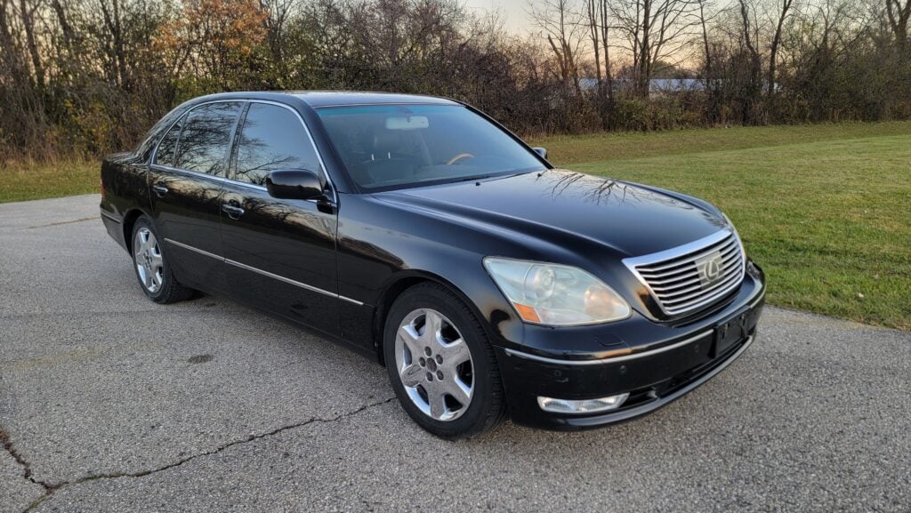 Front passenger-side angle of black 2004 Lexus LS430