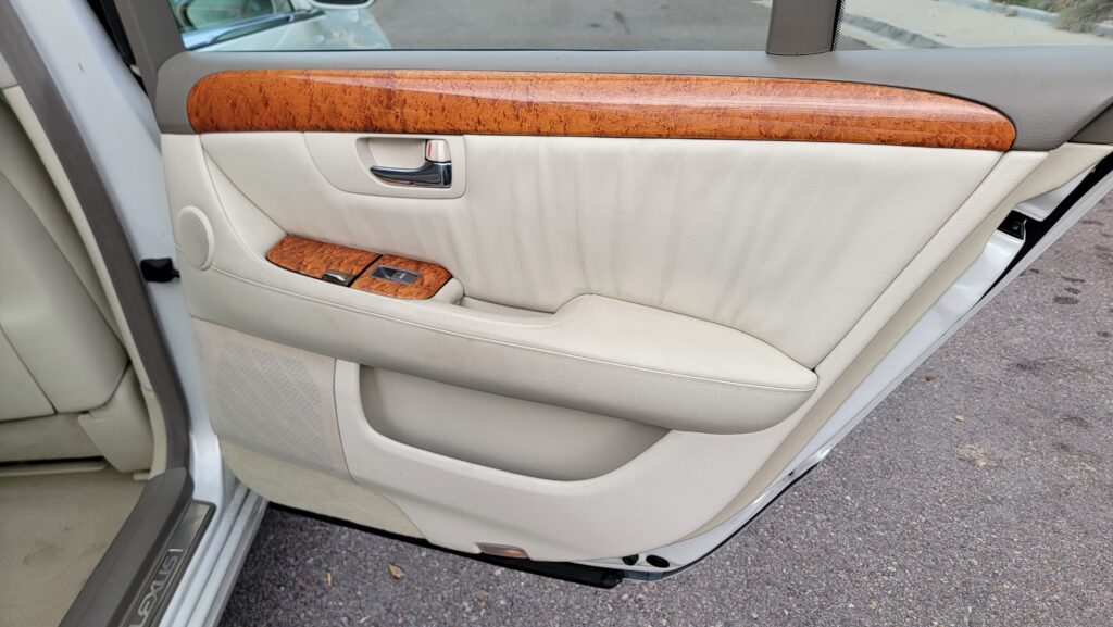 Passenger rear door panel with woodgrain