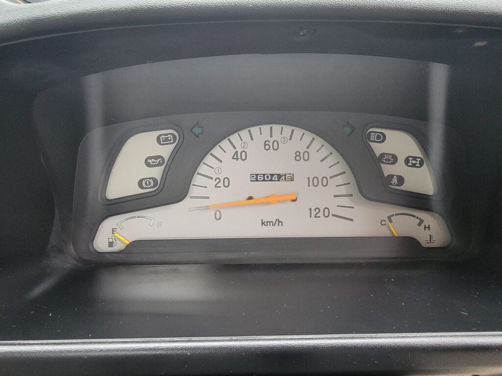 Close-up of instrument cluster in Mitsubishi Minicab kei truck