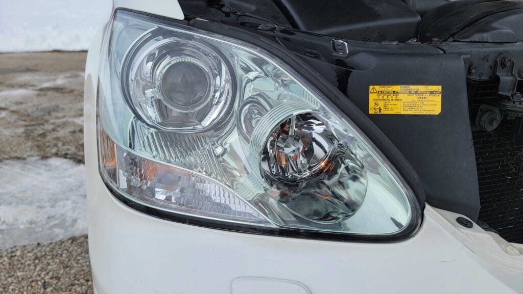 Passenger-side headlight close-up of LS430