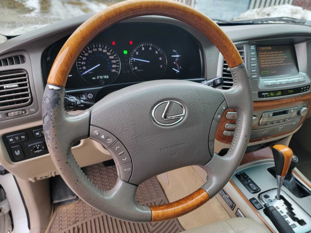 Steering wheel and dashboard view of LX470