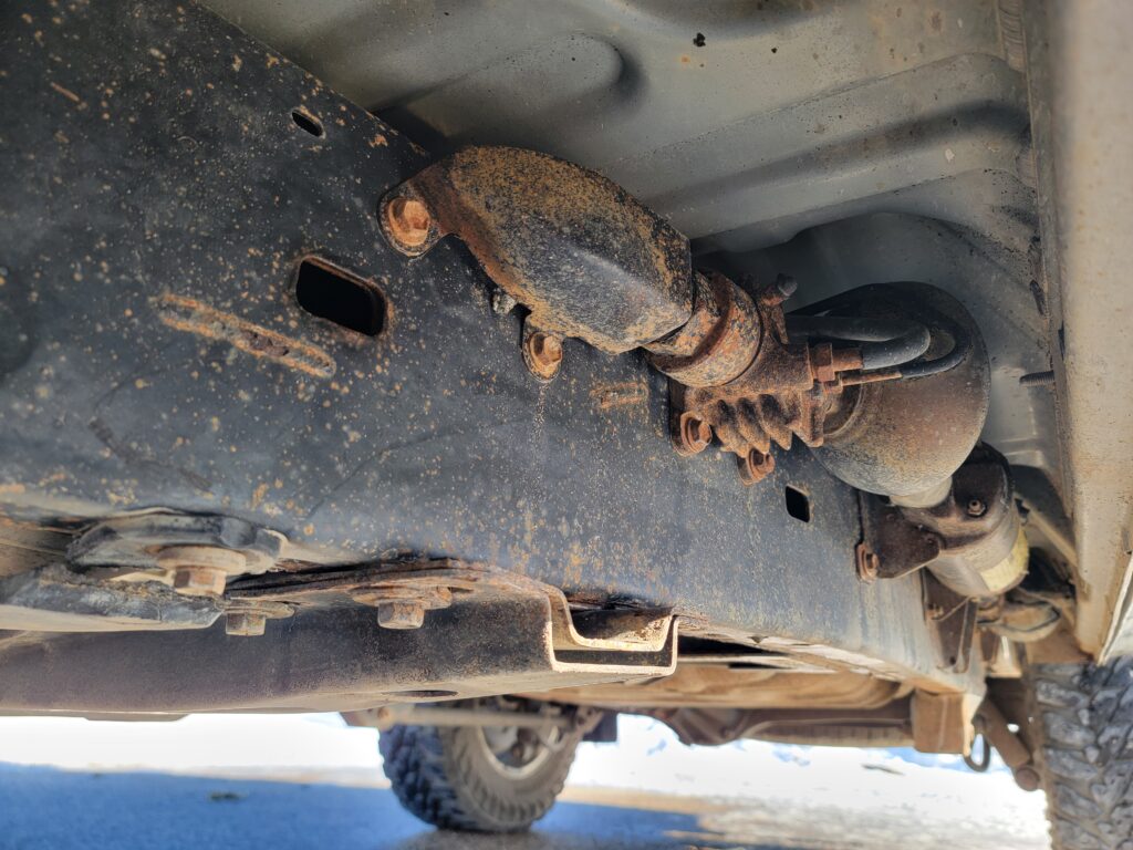 Frame rail condition close-up under Lexus LX470