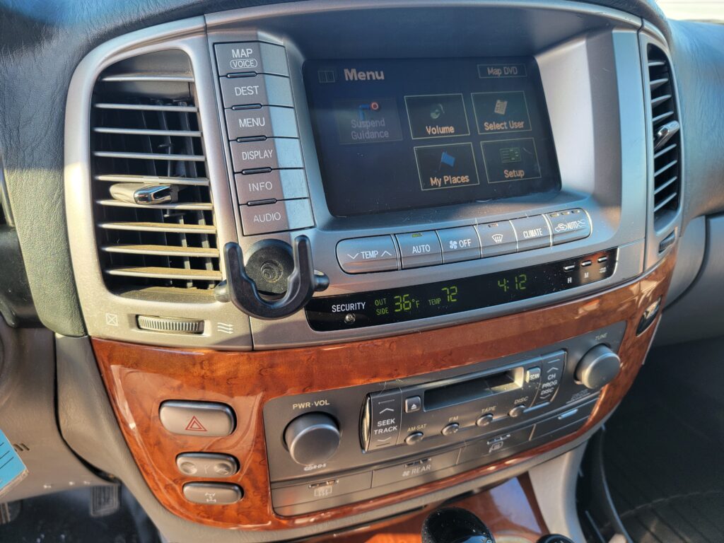 Navigation screen and center stack controls in Lexus LX470