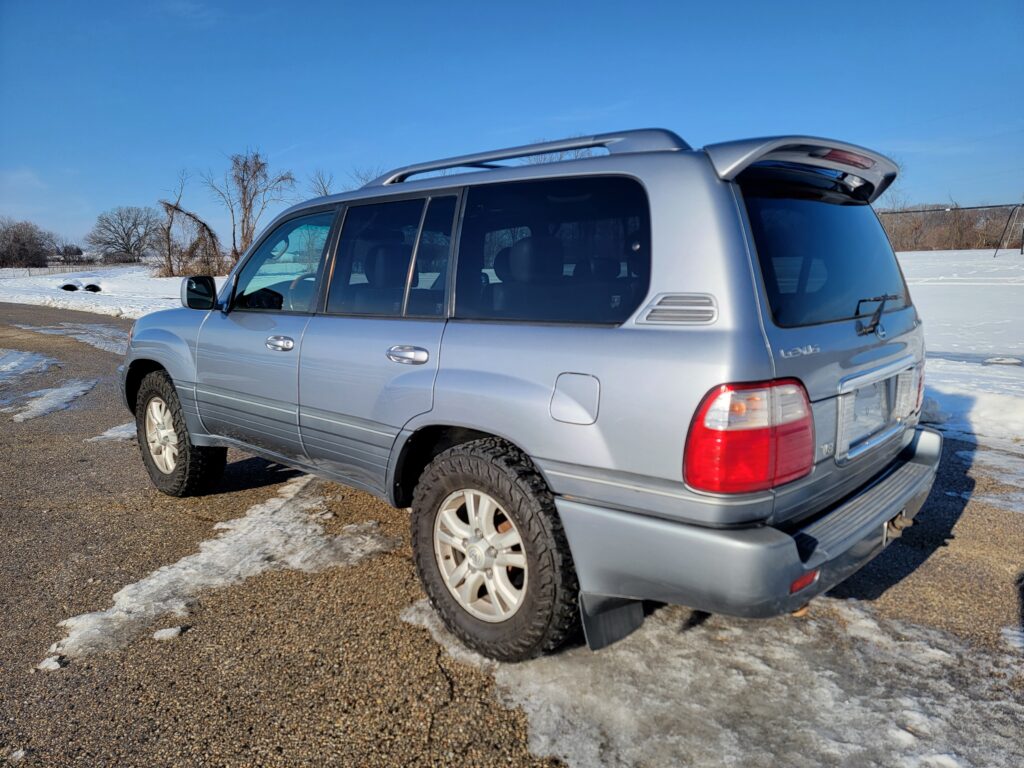 Rear driver-side angle of Lexus LX470