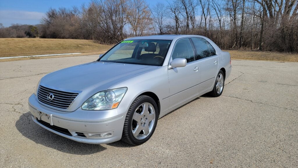 2005 Lexus LS430 ML front driver three quarter view Mercury Metallic Tanin JDM