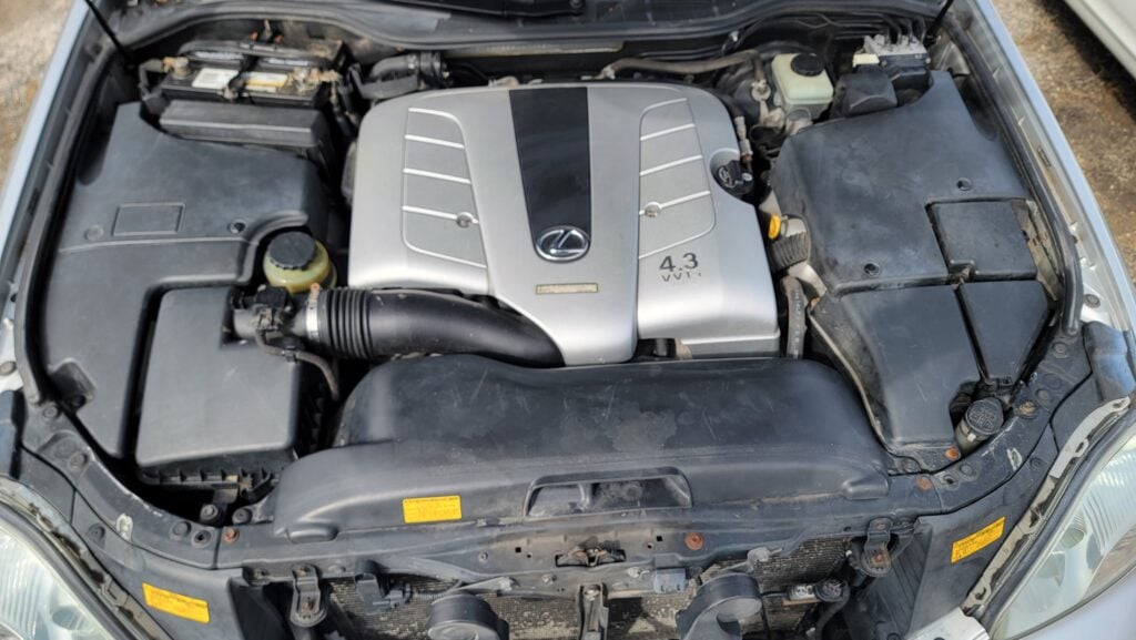 2005 Lexus LS430 ML engine bay view Mercury Metallic Tanin JDM