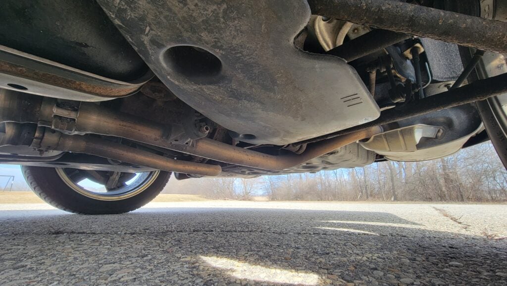 2005 Lexus LS430 ML driver rear underbody view Mercury Metallic Tanin JDM