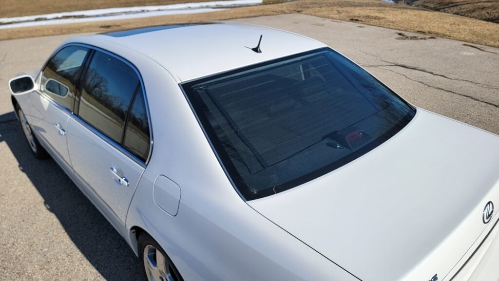 2005 Lexus LS430 White on Black Ultra Driver Rear Overhead View