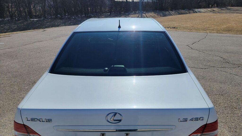 2005 Lexus LS430 White on Black Ultra Rear Overhead View