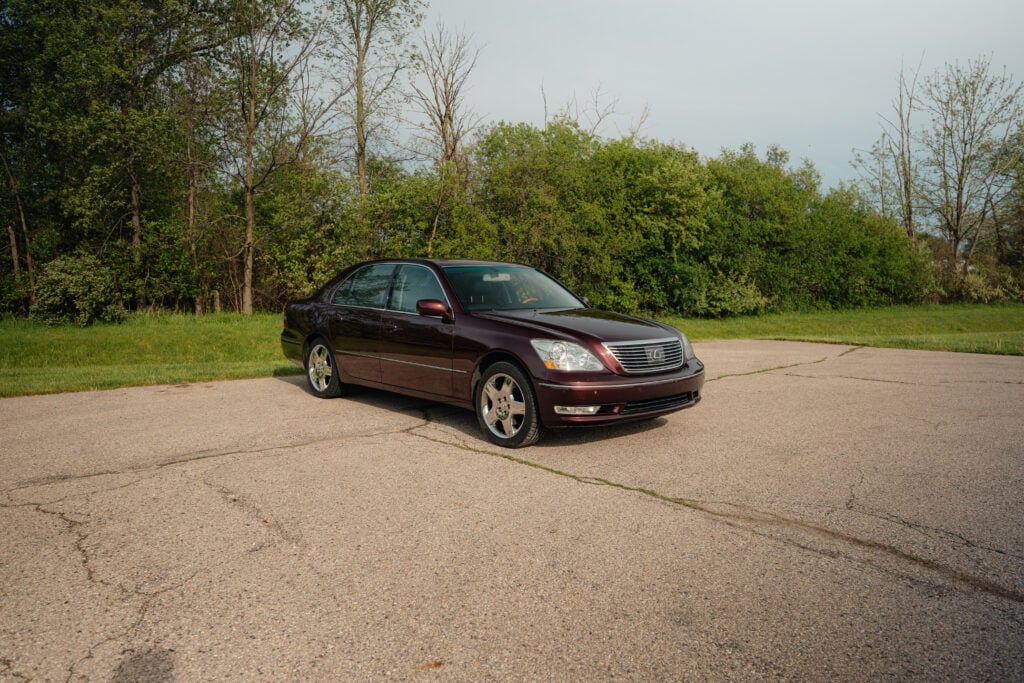 2005 Lexus LS430 Black Cherry Pearl Passenger Front Angle Wide