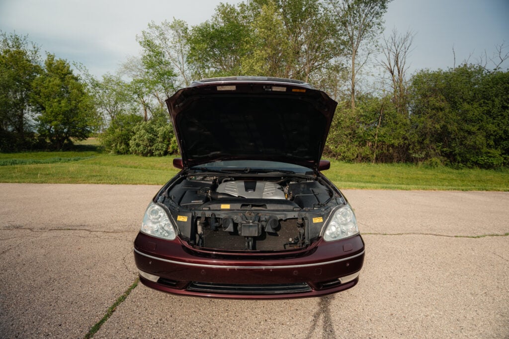 2005 Lexus LS430 Black Cherry Pearl Hood Open Engine wide view