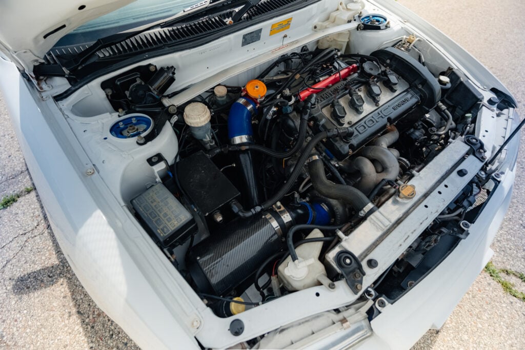 1995 Mitsubishi EVO 3 engine view close up from driver side overhead
