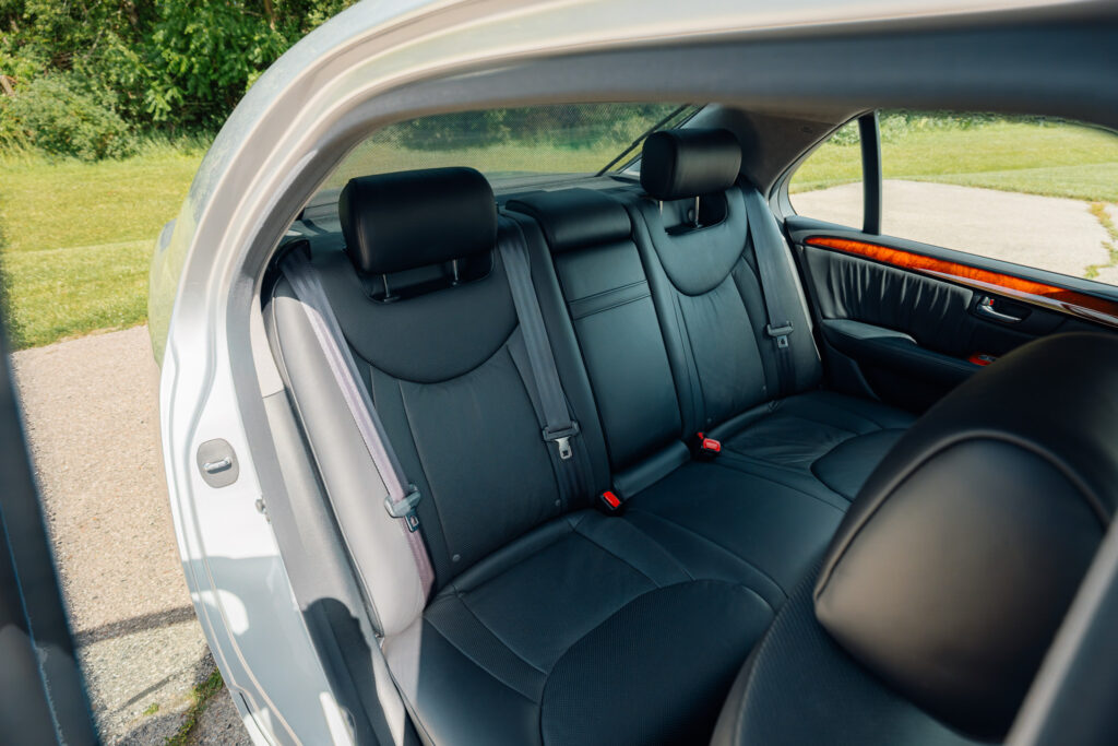 2004 Lexus LS430 CL Silver on Black rear seats from passenger side