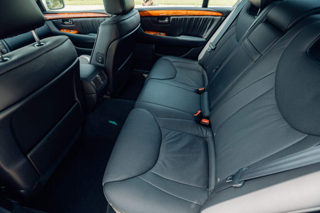 2004 Lexus LS430 CL Silver on Black rear seat overhead view