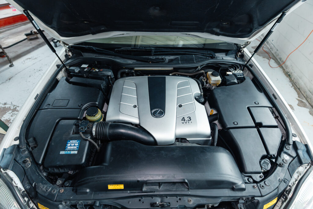 2004 Lexus LS430 White on Tan Base Model Engine View