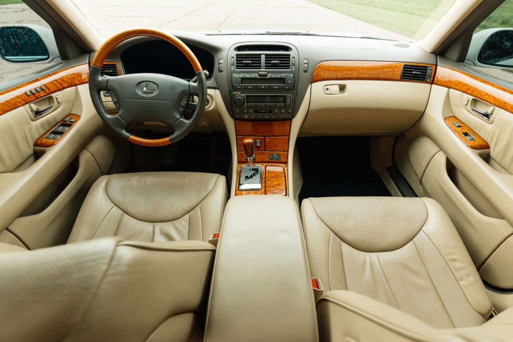 2004 Lexus LS430 White on Tan Base Model Front Cabin View From Backseat